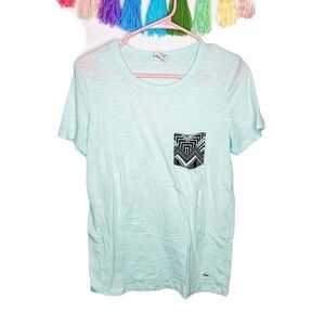 Pink Victoria’s Secret Pastel Mint Patterned Pocket Crewneck T-Shirt Size Small